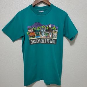 Vintage 1989 Hershey's Chocolate World T Shirt short sleeve teal
